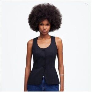Madewell True Black Scoop Neck Cutaway Vest Tailored Workwear Buttons Size 0